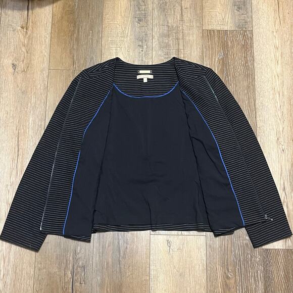 Talbots Luxe Italian Knit Striped Zip Blazer Jacket Womens 16 Black Gold Classic - Picture 3 of 7